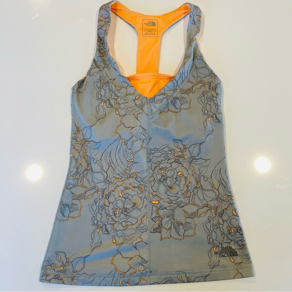 The North Face Gray and Orange Floral Tank Top • XS - Picture 1 of 10
